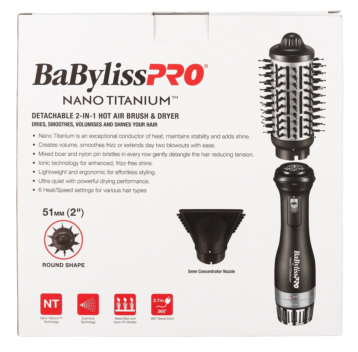 BaBylissPRO Nano Titanium Interchangable 2 in 1 Hot Air Brush + Dryer - Image 6