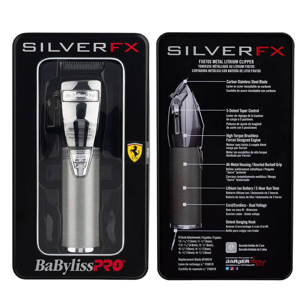 BaBylissPRO Silver FX Lithium Clipper - Silver Cord/Cordless - Image 4