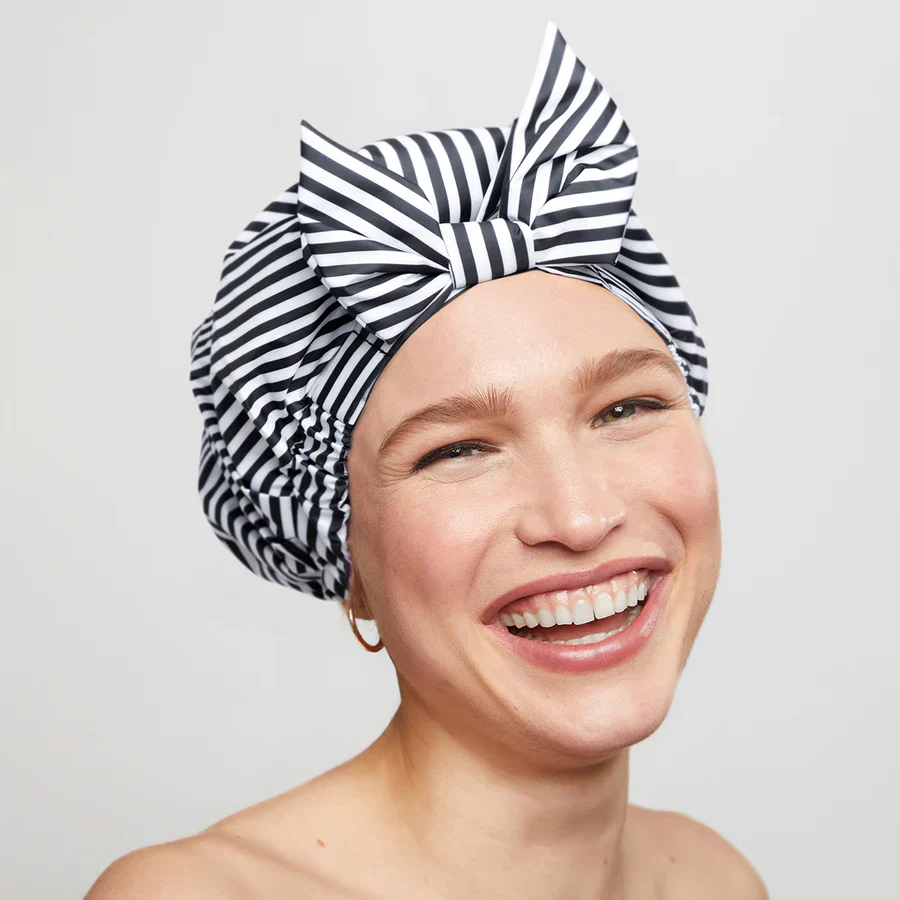 Kitsch Recycled Polyester Luxe Shower Cap - Stripe - Image 3