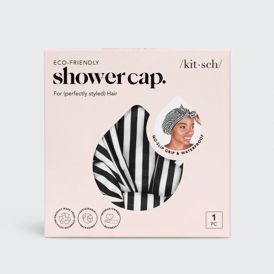 Kitsch Recycled Polyester Luxe Shower Cap - Stripe - Image 4