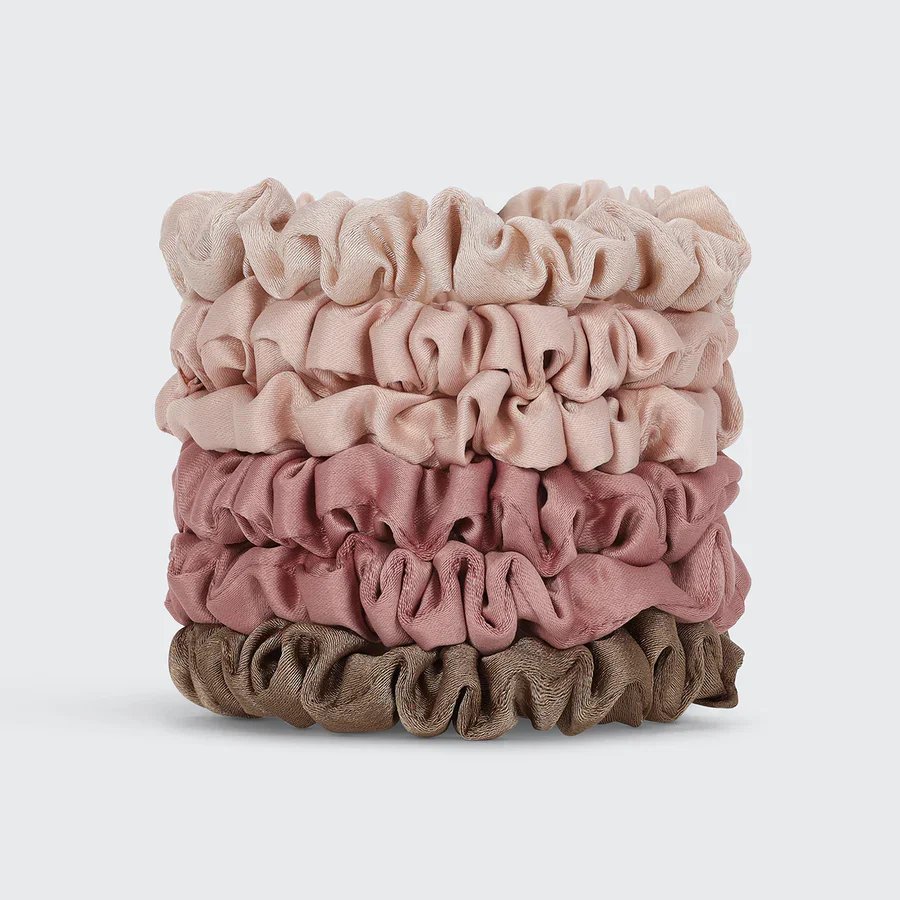 Kitsch Ruched Satin Petite Scrunchies 6pc Set - Terracotta - Image 2