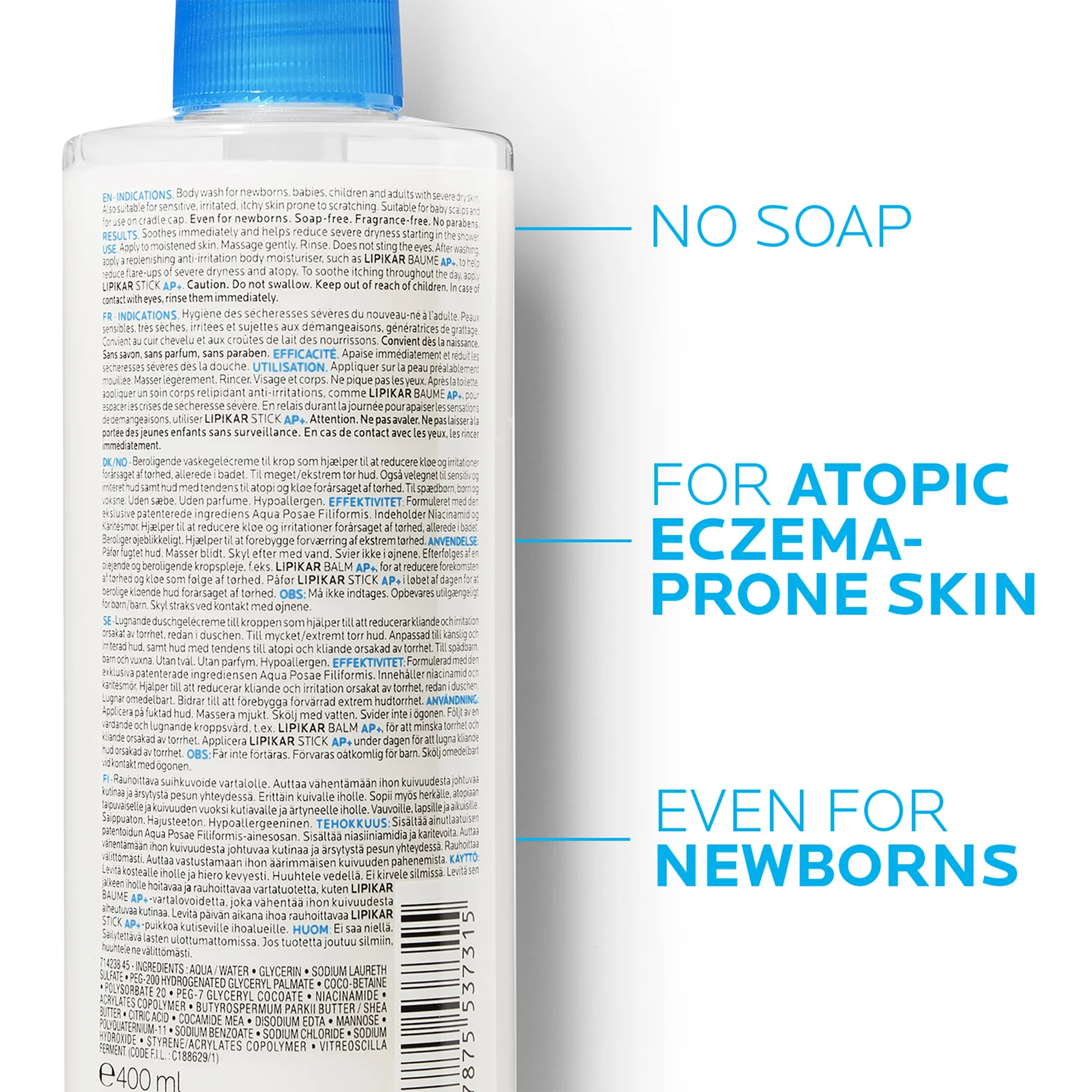 La Roche-Posay Lipikar Syndet Ap+ Wash Cream 400ml - Image 3