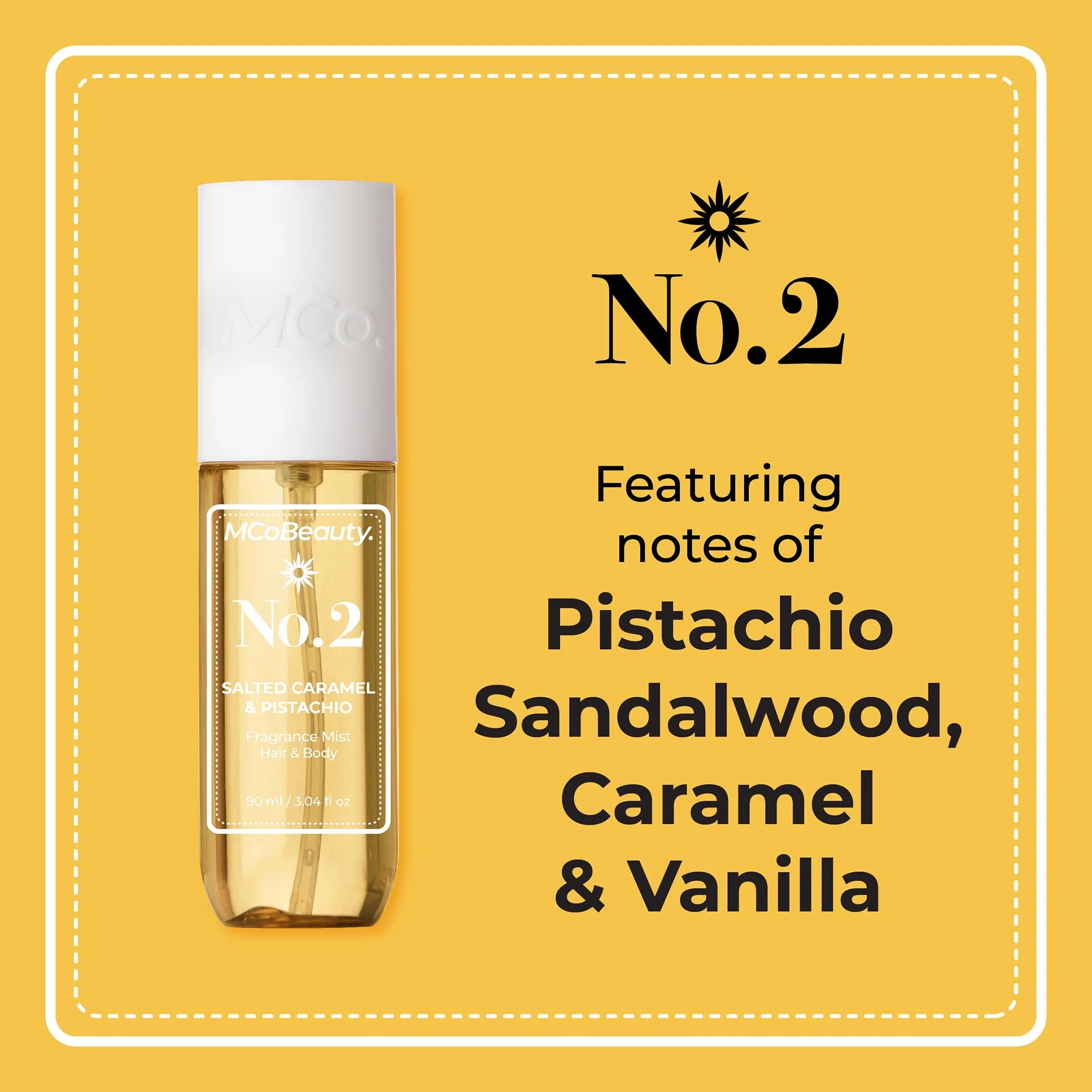 MCoBeauty Fragrance Mist Hair & Body 90ml - No.2 Salted Caramel & Pistachio - Image 2