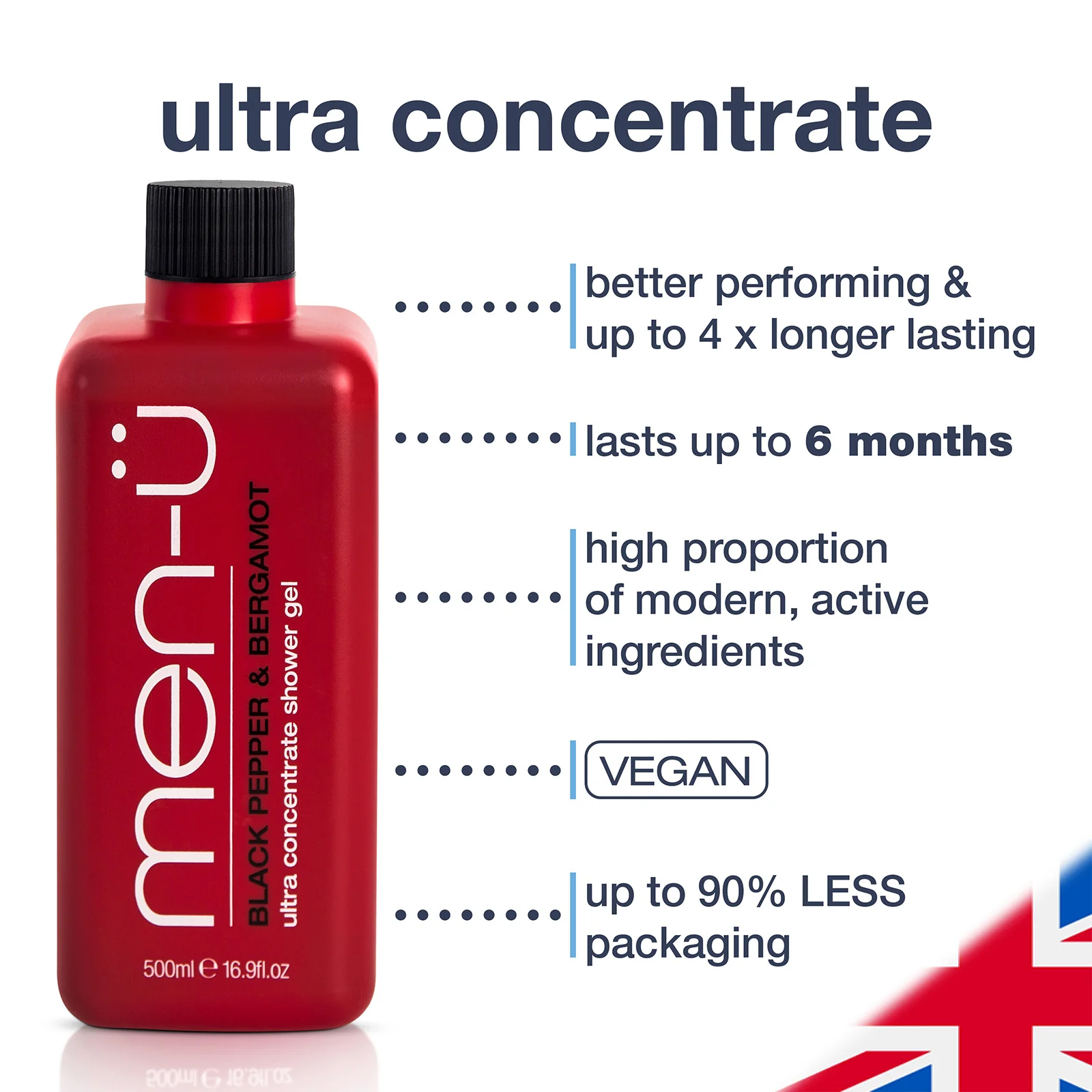 men-u Black Pepper & Bergamot Shower Gel 500ml - Image 3