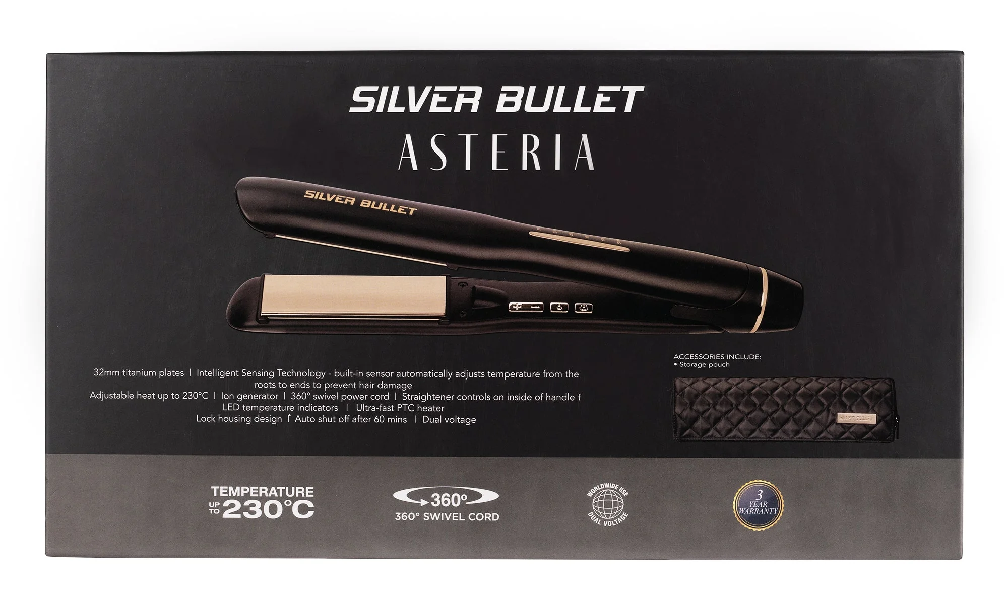 Silver Bullet Asteria Ionic Titanium Hair Straightener 32mm - Black - Image 2