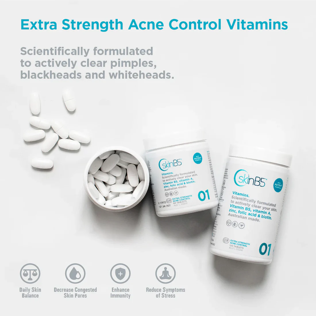SkinB5 Extra Strength Acne Control Tablets x 120 - Image 4