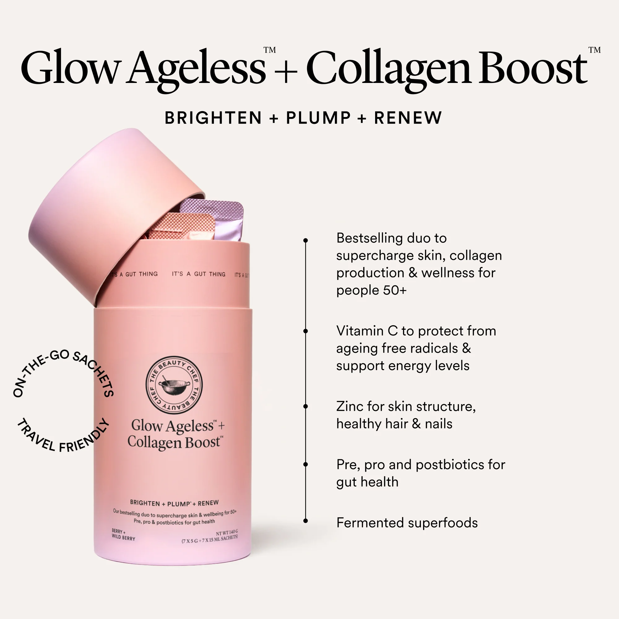 The Beauty Chef Glow Ageless + Collagen Boost Sachets 7 x 5 g + 7 x 15 mL - Image 5