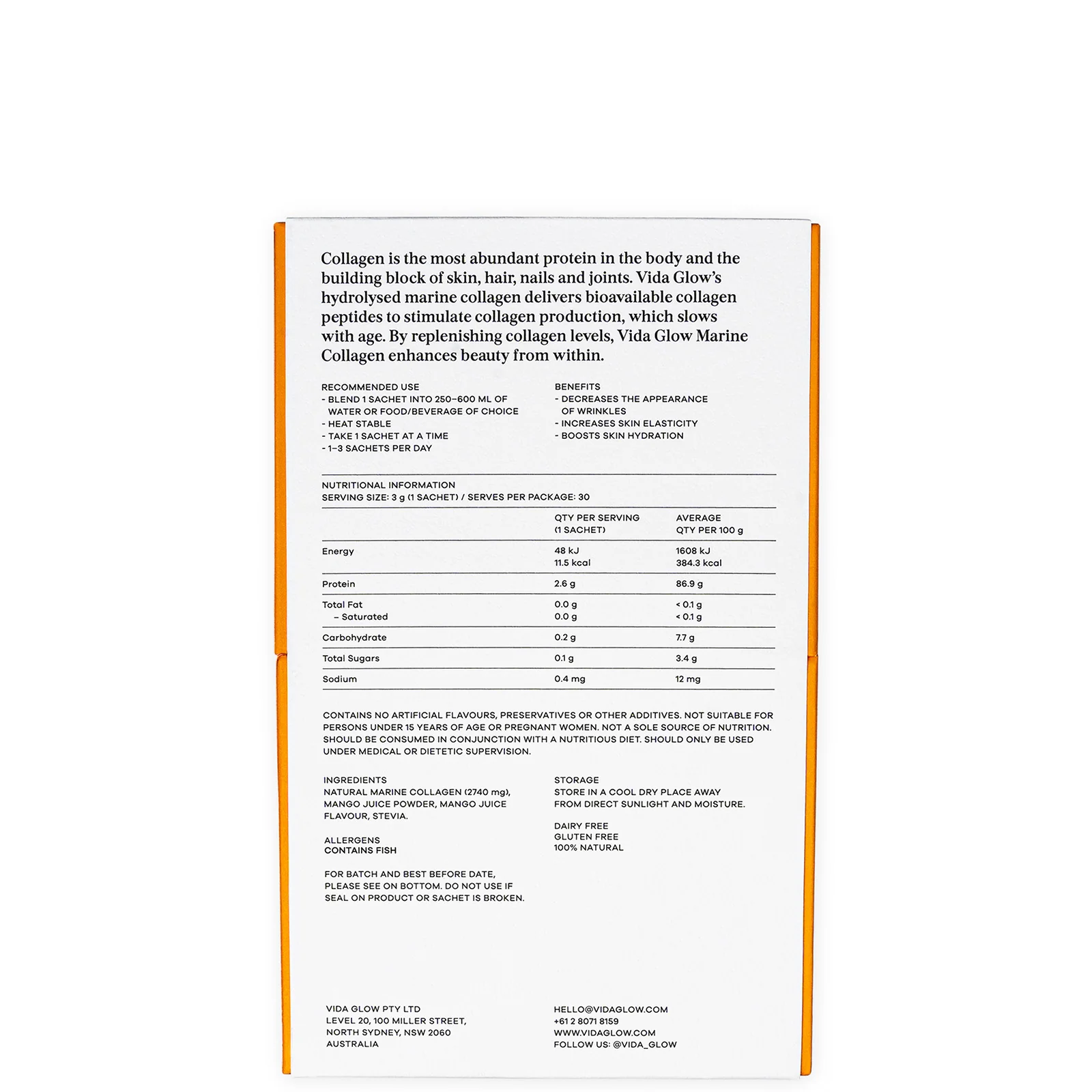 Vida Glow Natural Marine Collagen Supplement - Mango 90g - Image 2